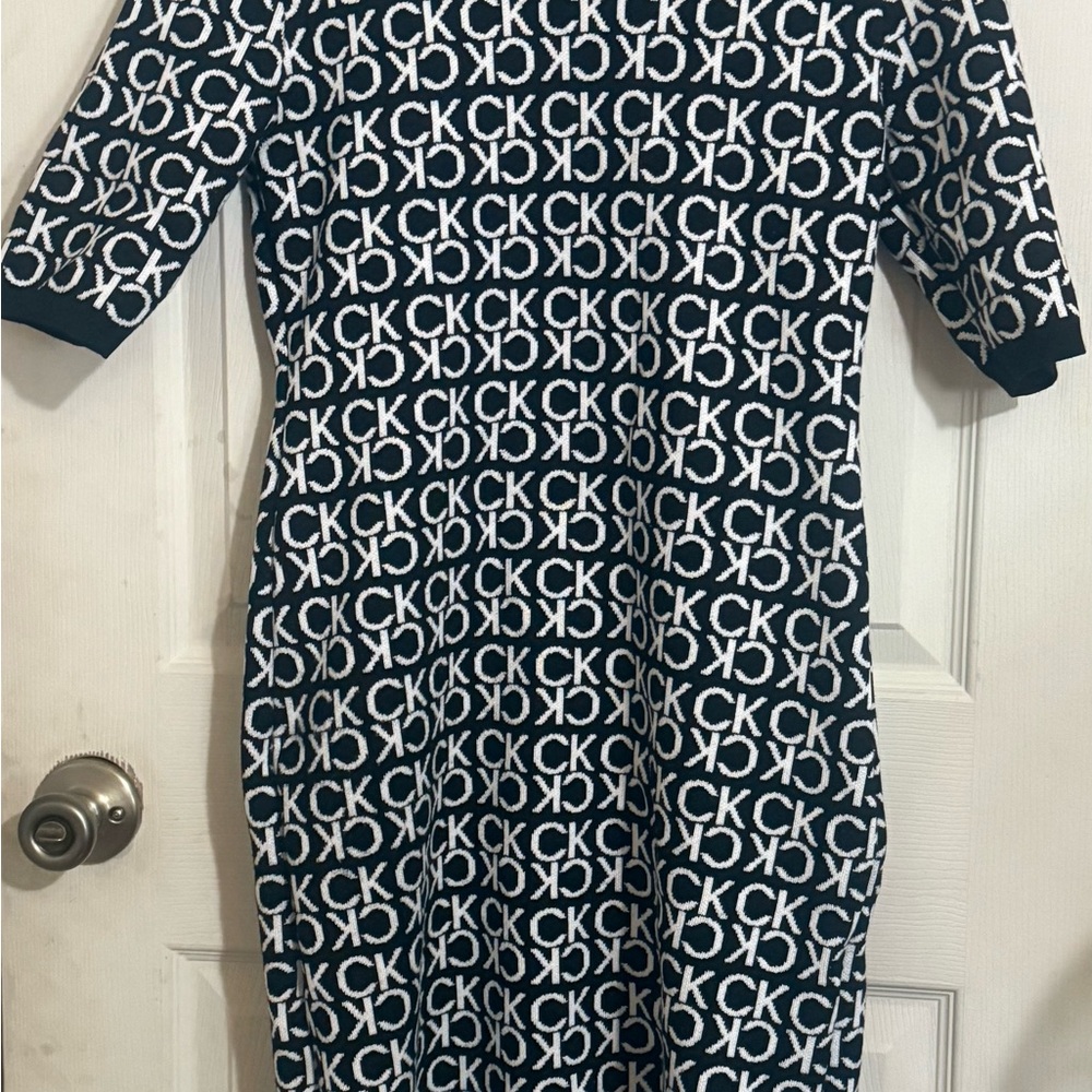 Calvin Klein Black and White Long Sleeve Dress